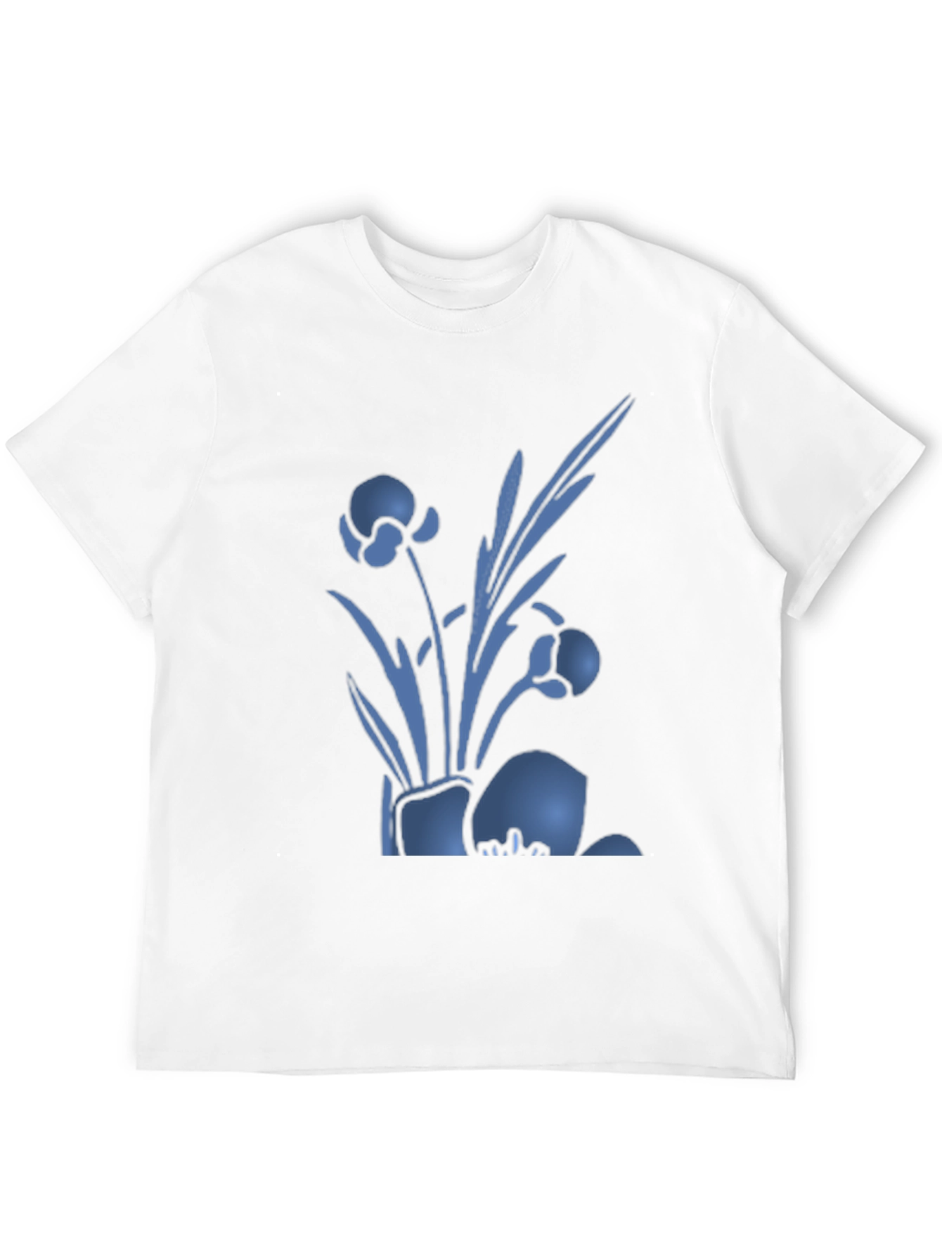 Mens Black T-Shirt with Blue Floral Design