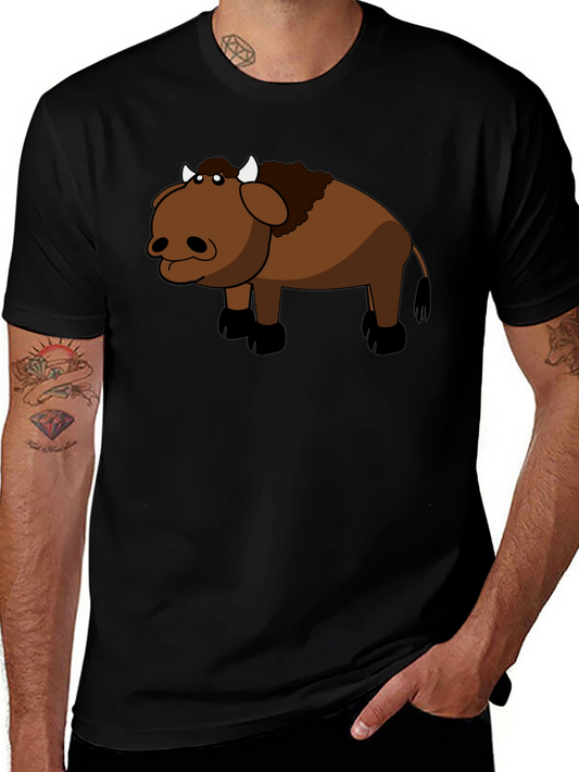Cartoon Buffalo Graphic Black T-Shirt