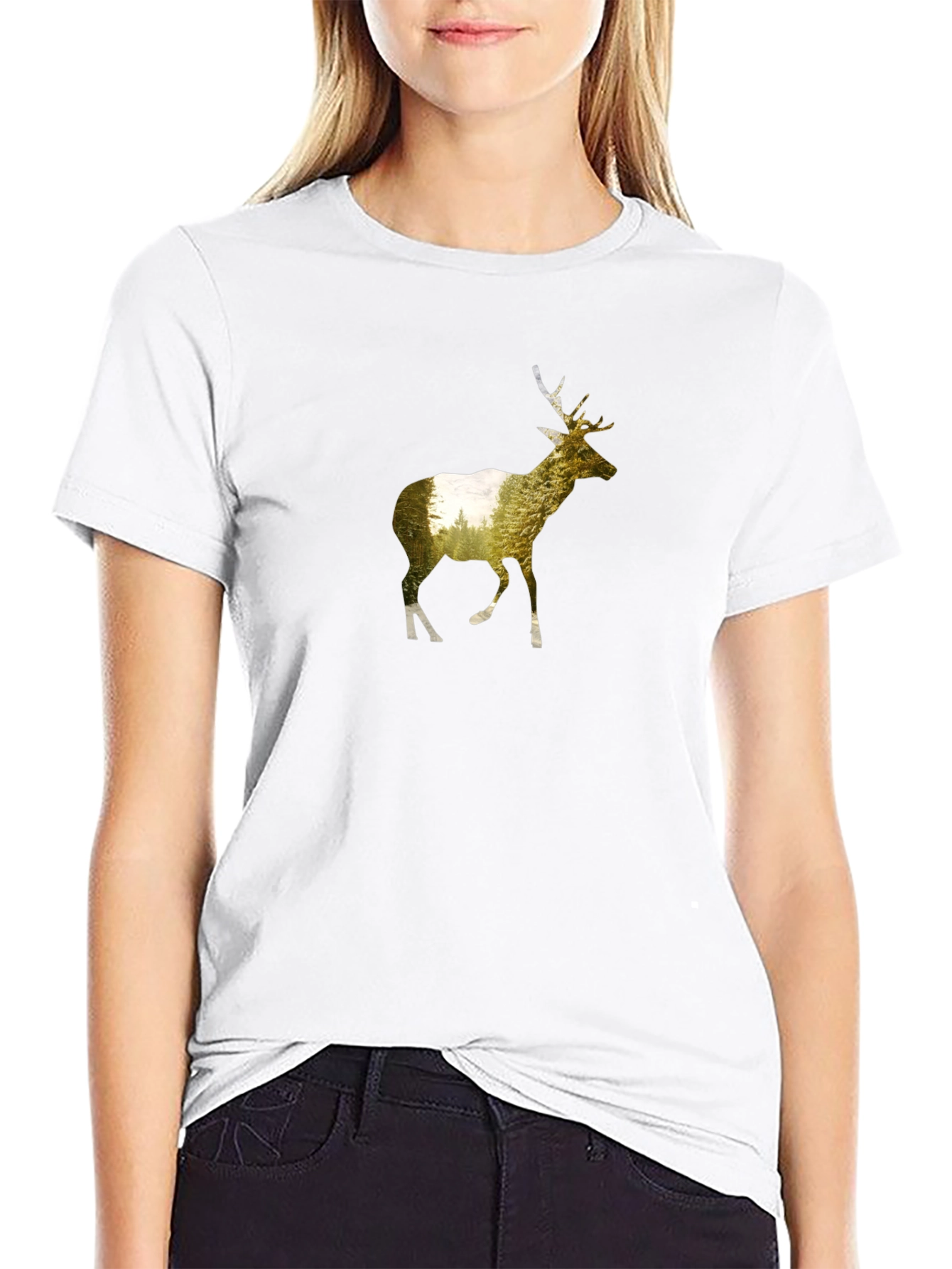 Deer Silhouette Graphic Tee - Black