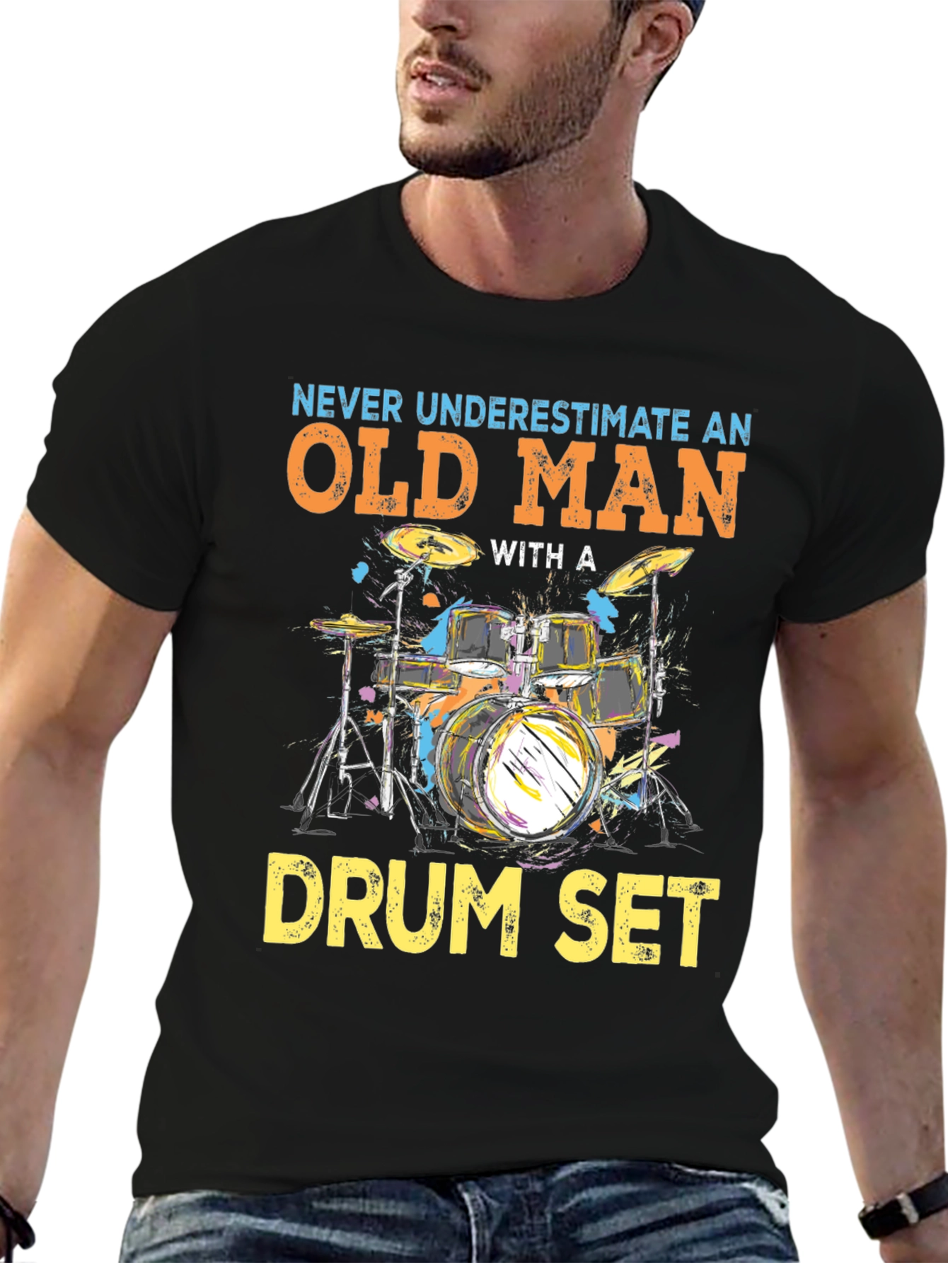 Old Man Drum Set Graphic Tee