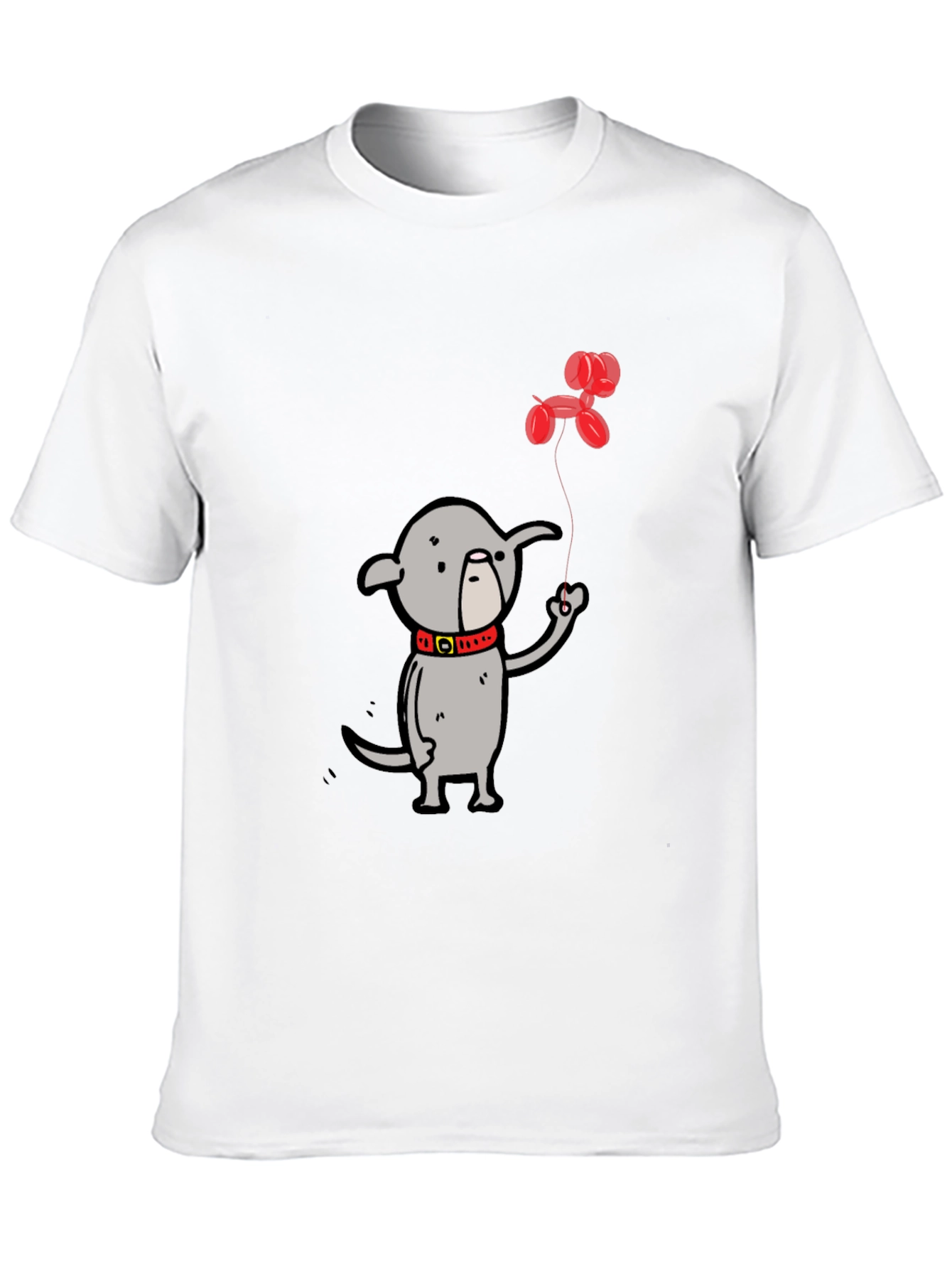 Dog with Balloon Graphic Tee - Black Casual T-Shirt