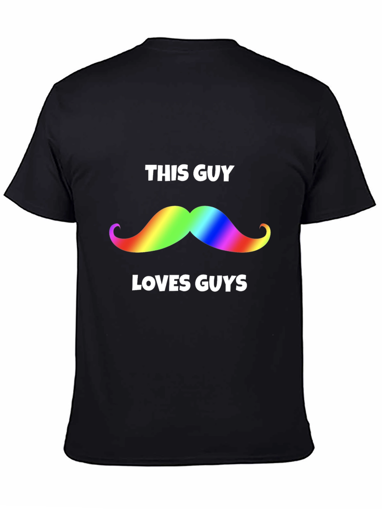 Rainbow Mustache This Guy Loves Guys Black T-Shirt