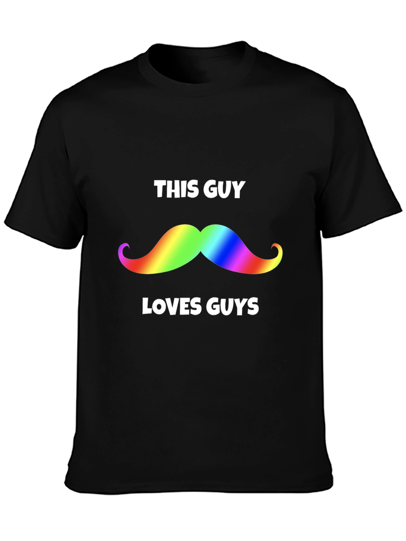 Rainbow Mustache This Guy Loves Guys Black T-Shirt