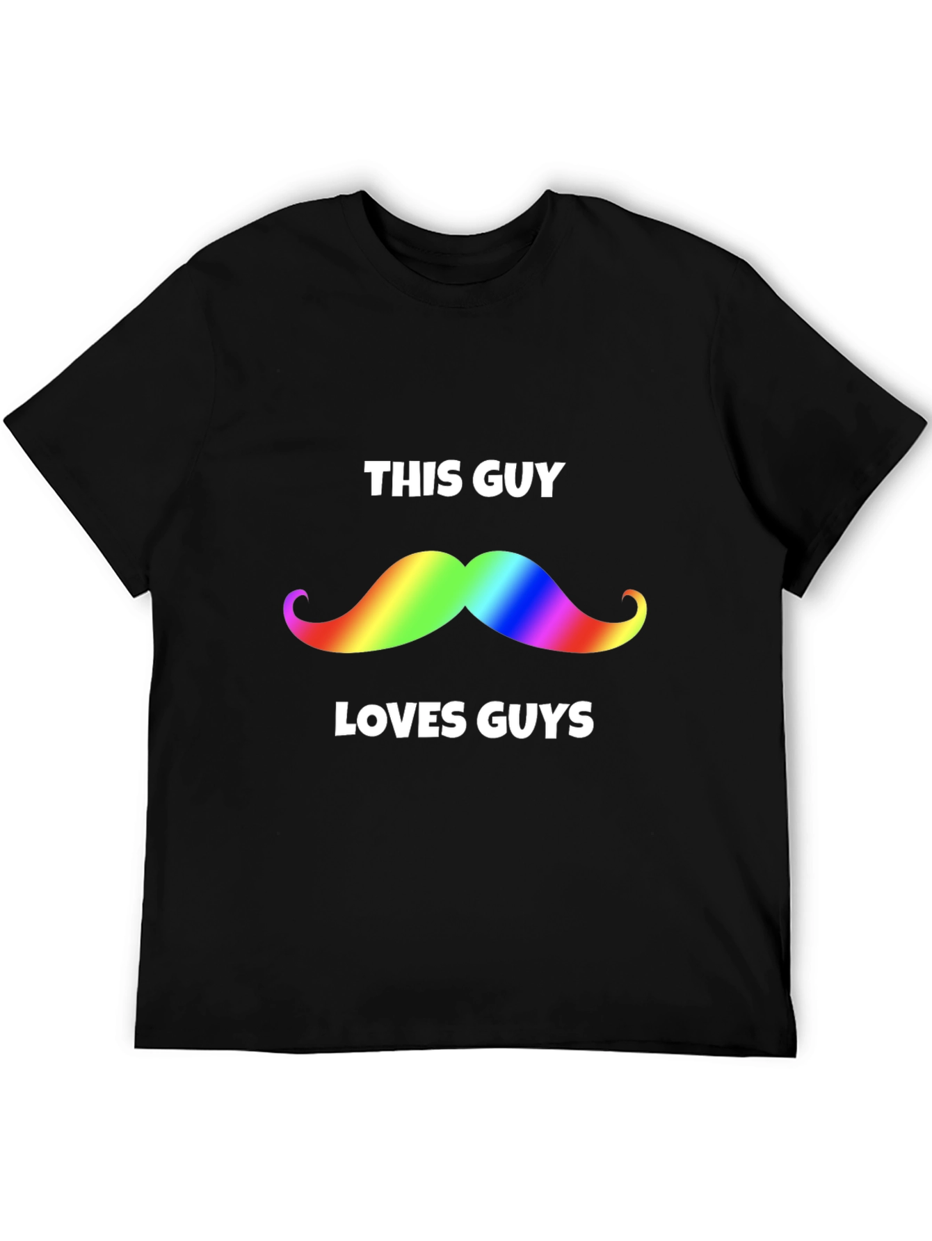 Rainbow Mustache This Guy Loves Guys Black T-Shirt