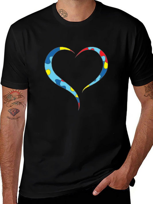 Heart Puzzle Piece Graphic Tee - Black Casual Shirt