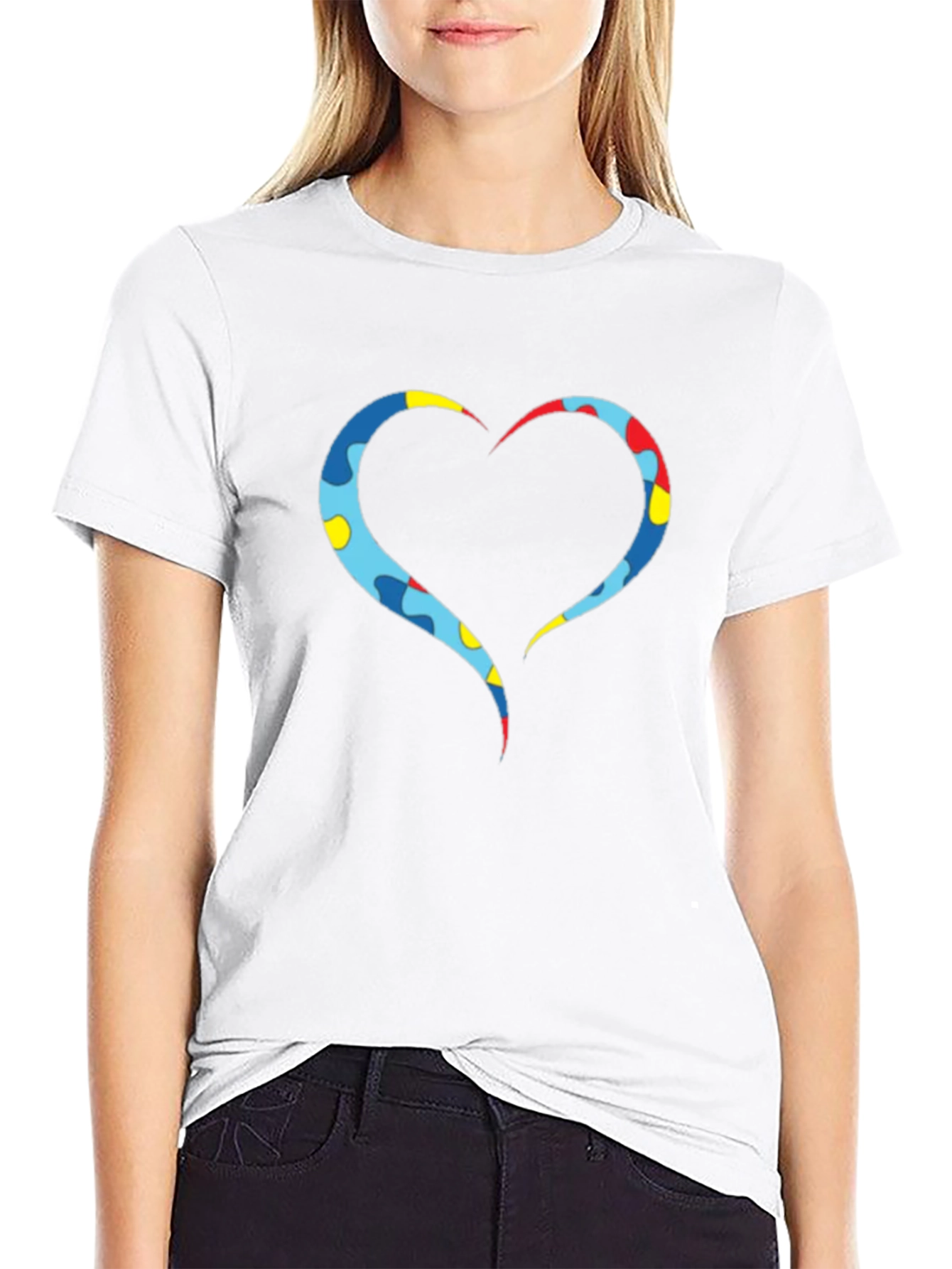 Heart Puzzle Piece Graphic Tee - Black Casual Shirt