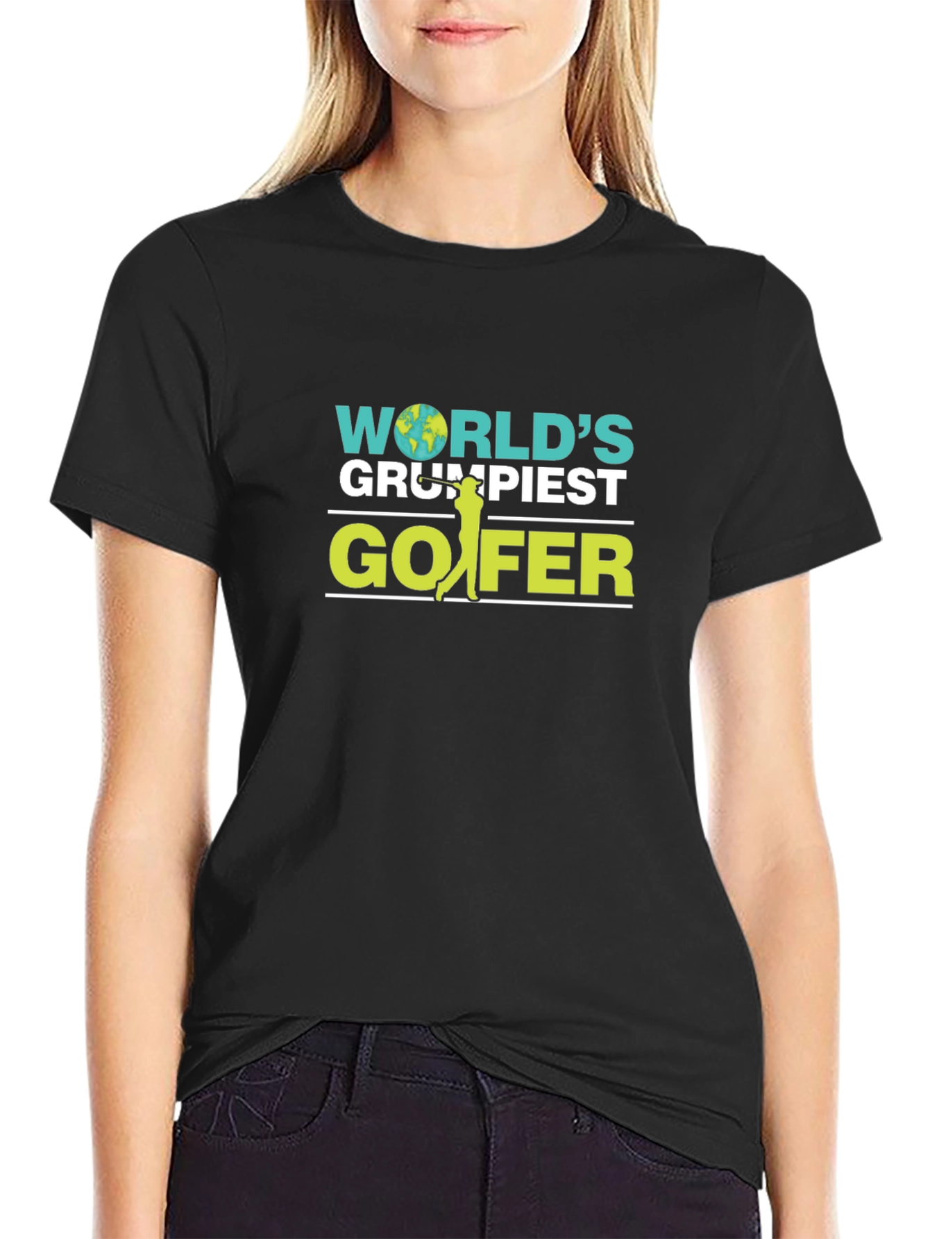 Worlds Grumpiest Golfer Tee - Black Cotton Blend