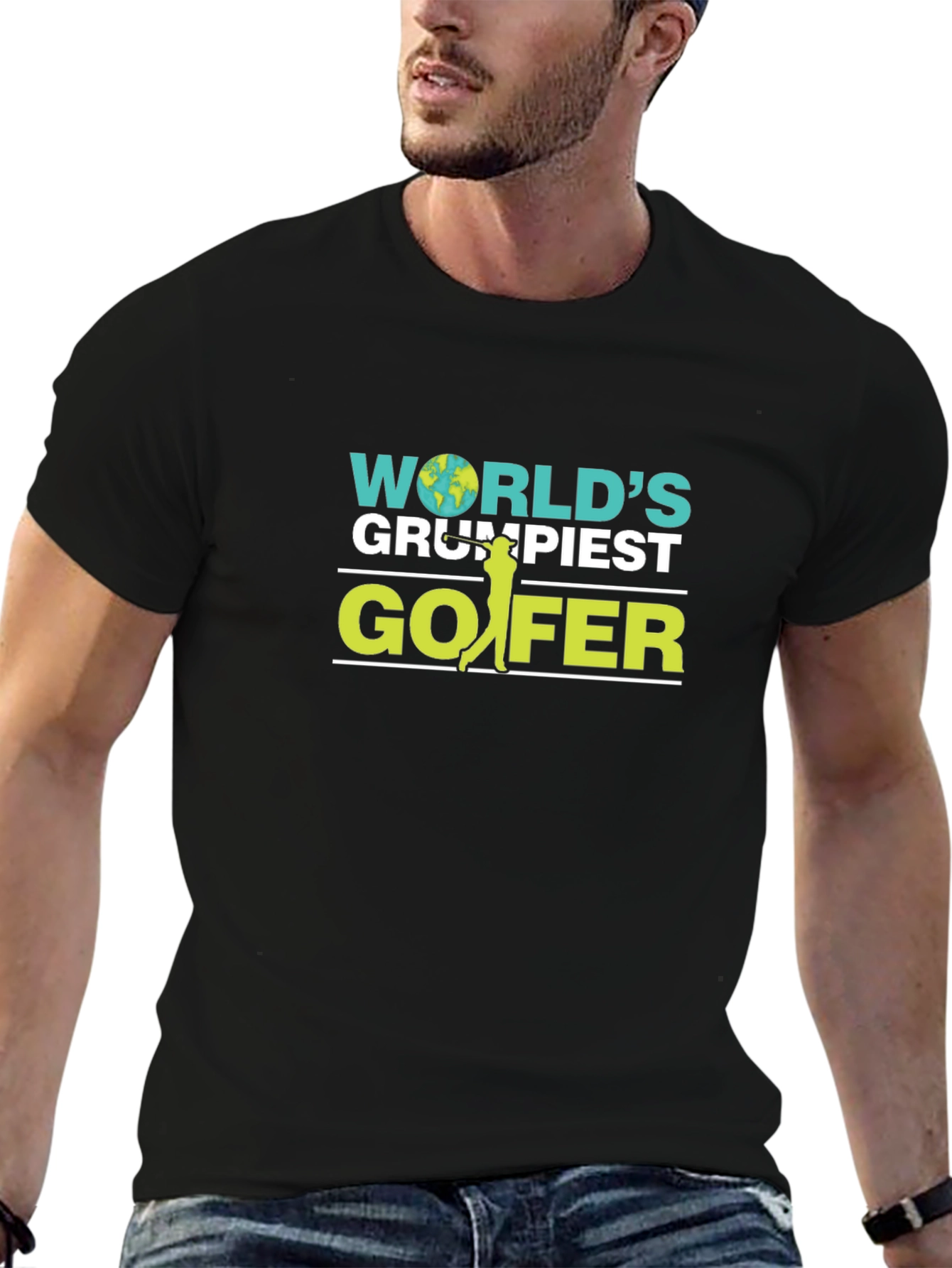 Worlds Grumpiest Golfer Tee - Black Cotton Blend