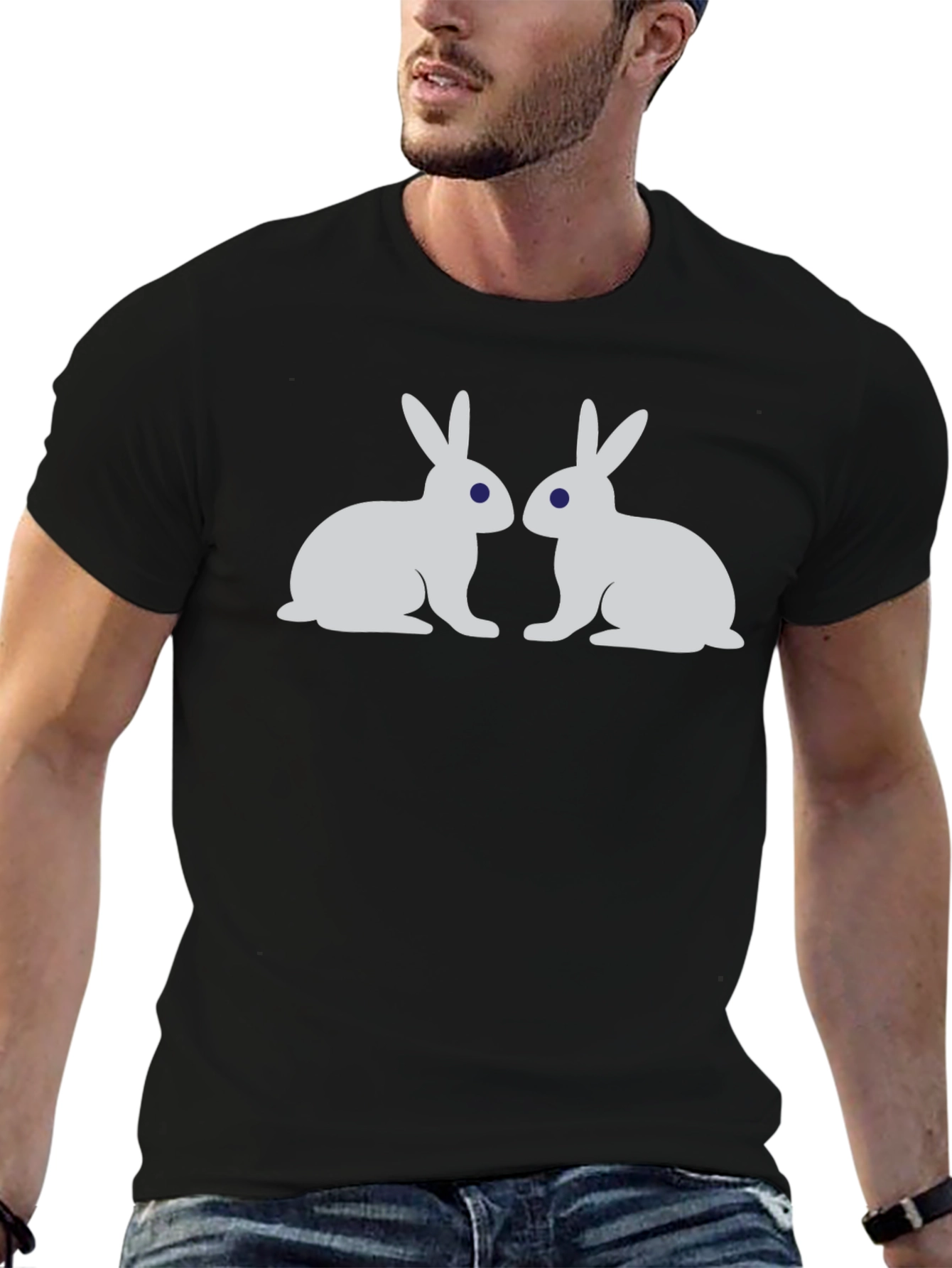 Two Bunny Rabbit Graphic Tee - Black