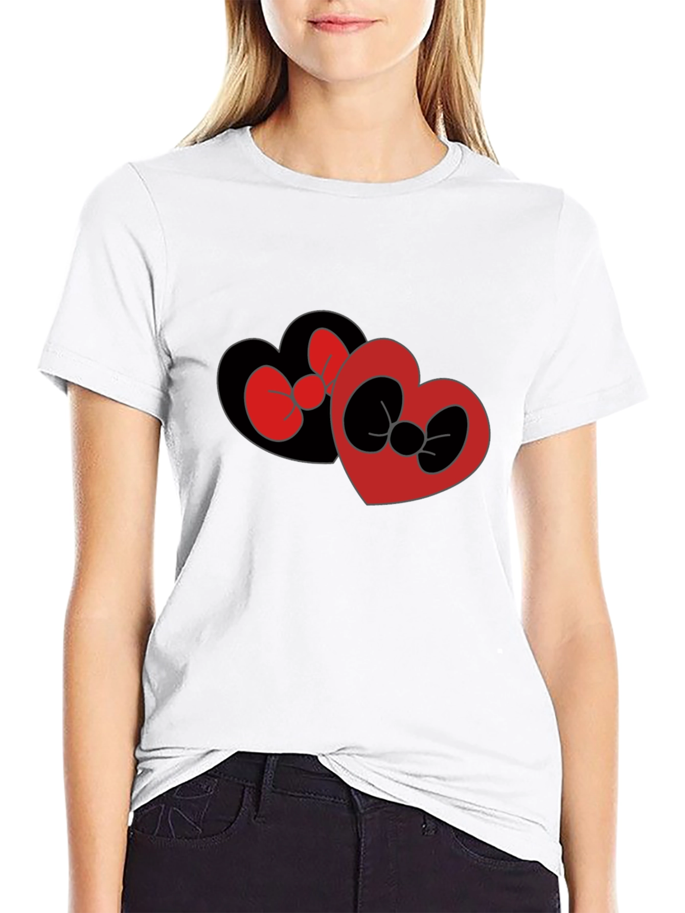 Heart Bow Graphic Tee - Casual Black T-Shirt