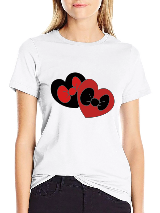 Heart Bow Graphic Tee - Casual Black T-Shirt