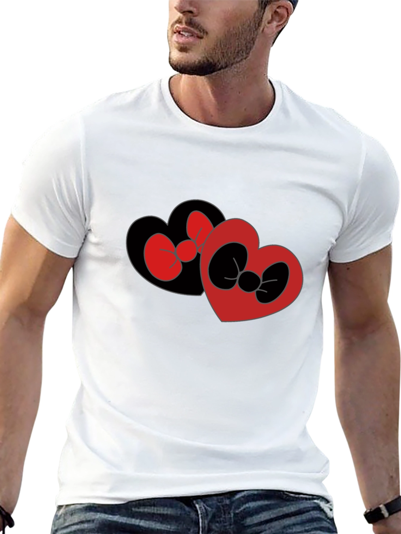 Heart Bow Graphic Tee - Casual Black T-Shirt