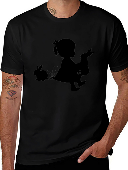 Girl with Bunnies Black T-Shirt