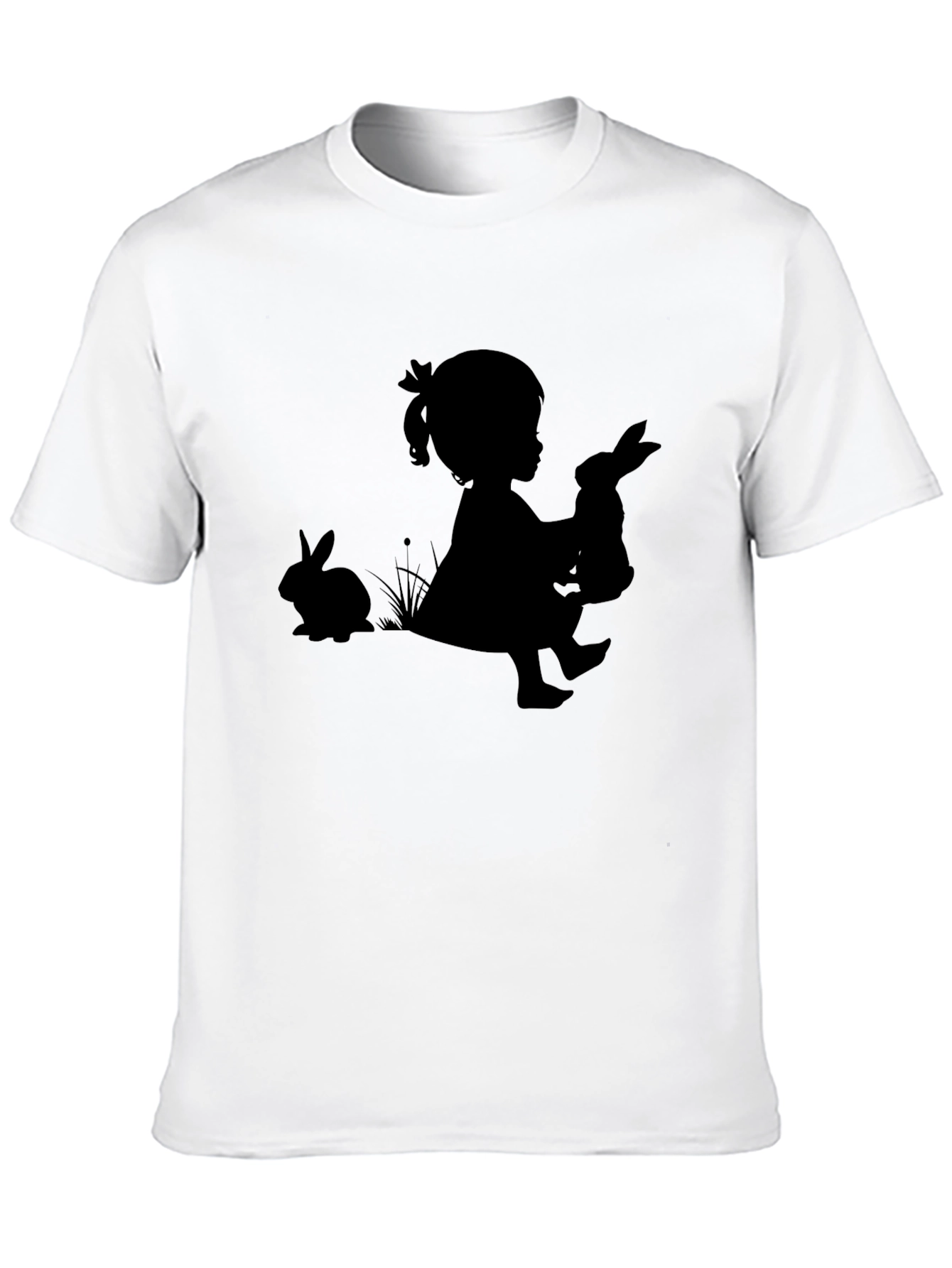 Girl with Bunnies Black T-Shirt