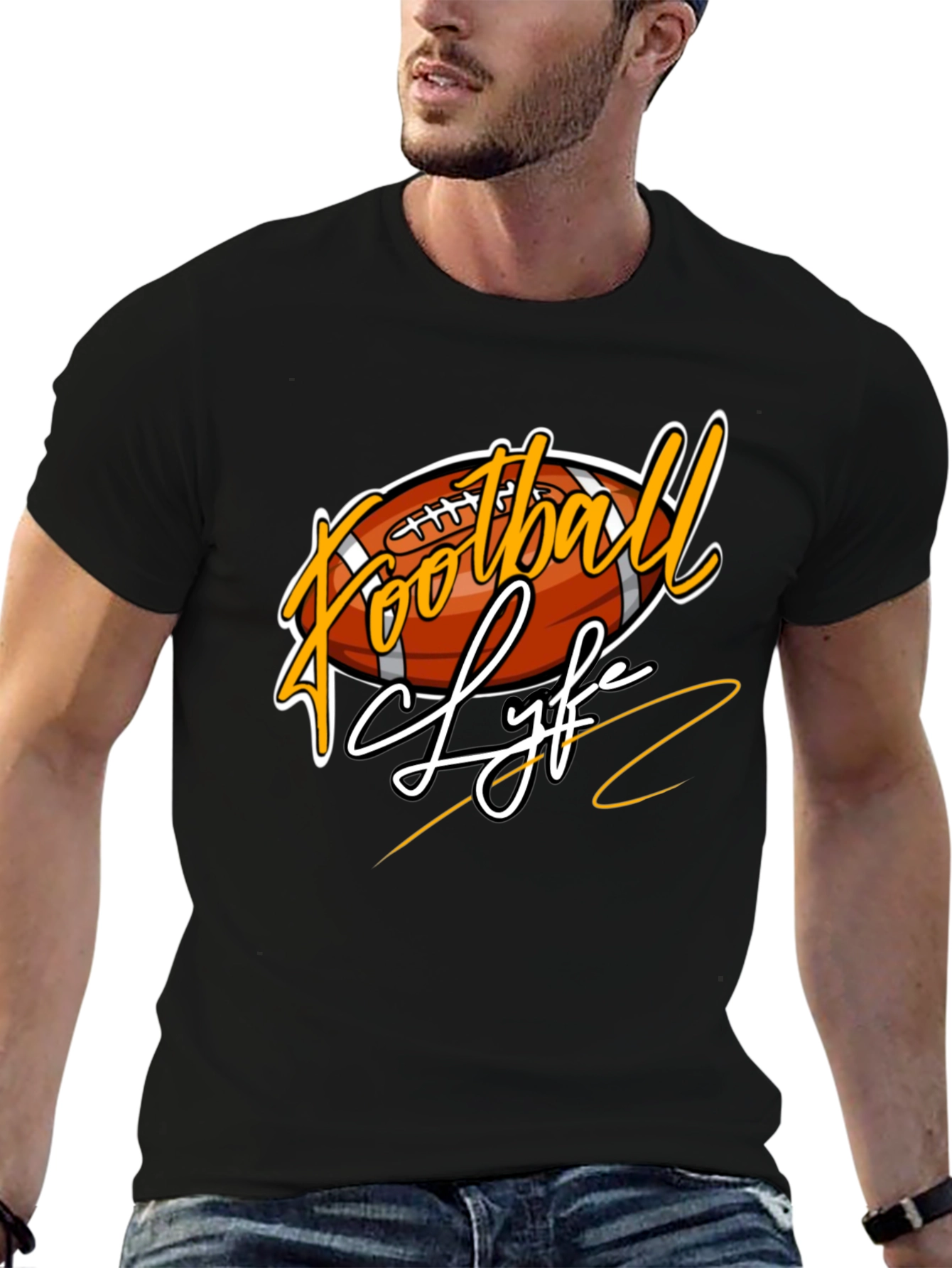 Football Life Graphic Tee - Black Casual Shirt