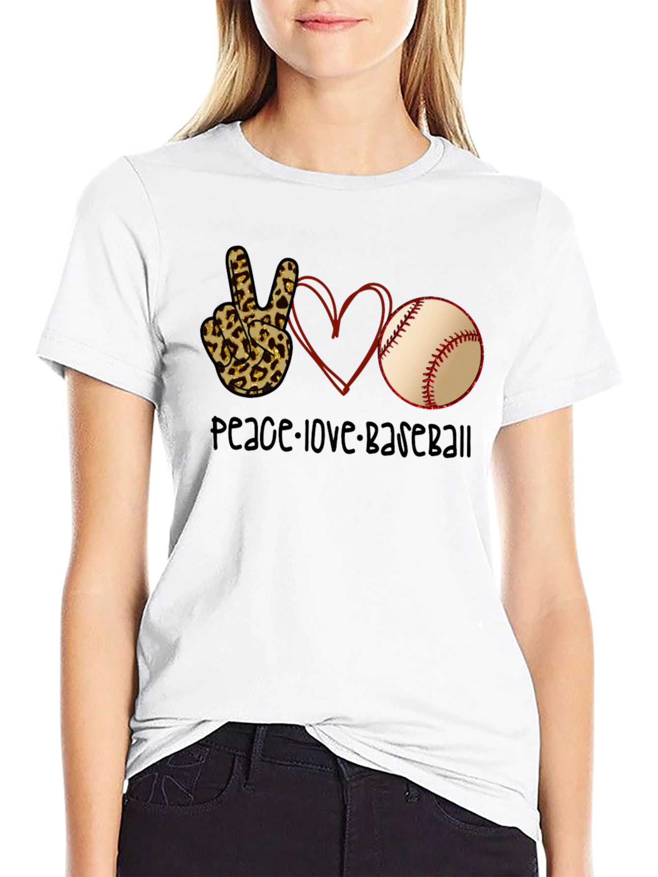 Peace Love Baseball Graphic T-Shirt