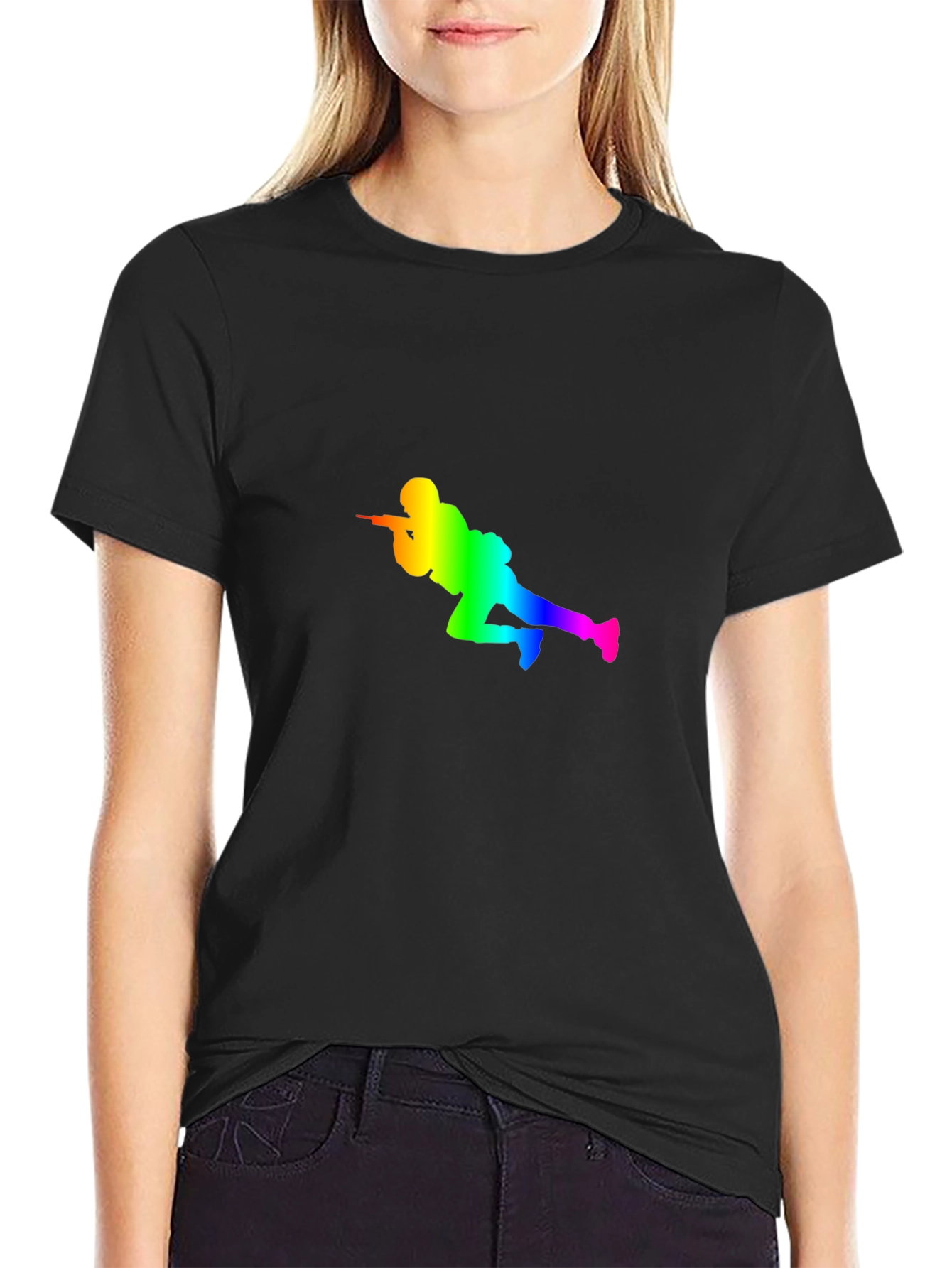 Rainbow Soldier Graphic Tee - Black Cotton Casual Shirt