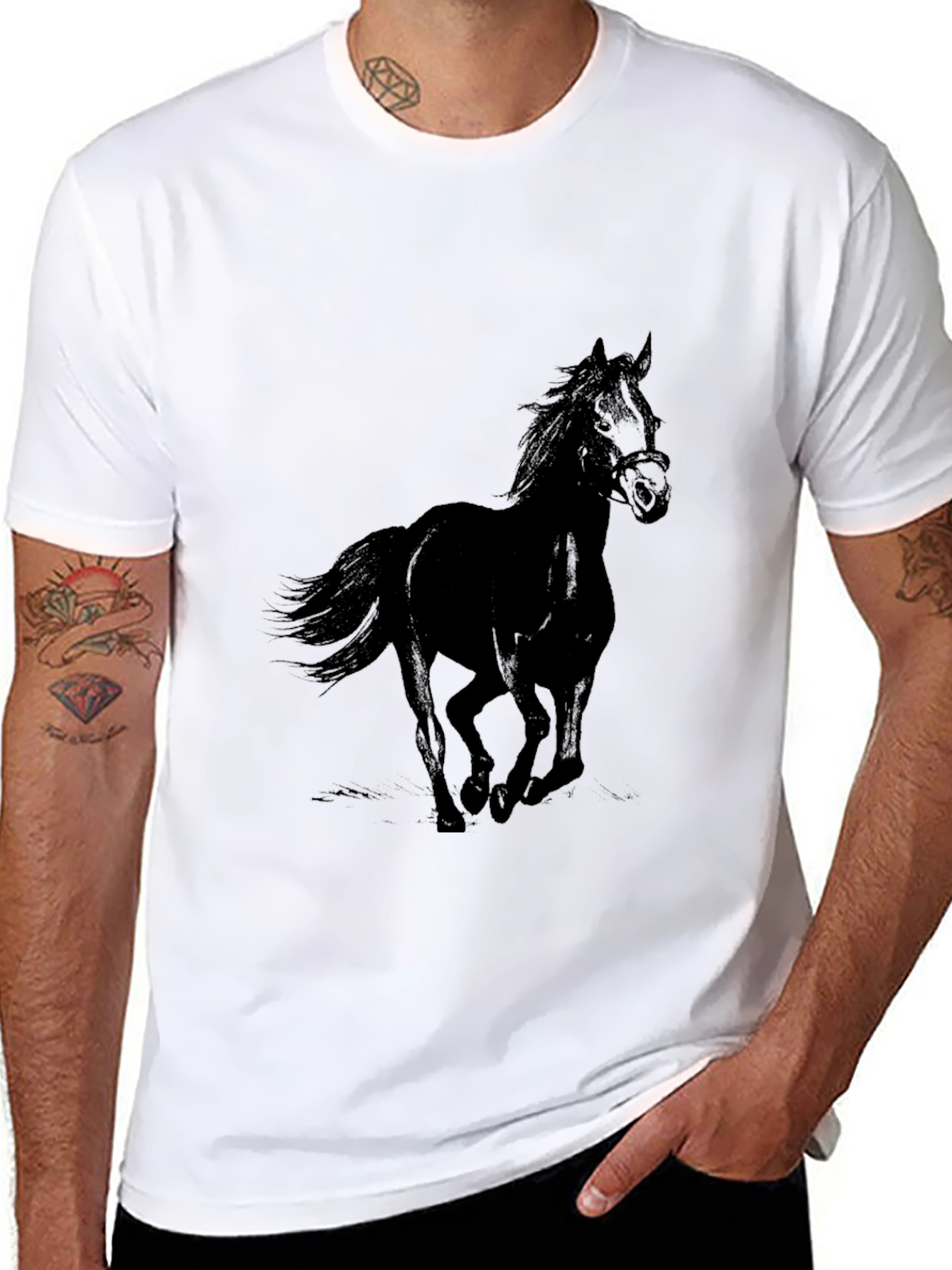 Black Horse Graphic T-Shirt - Mens Casual Tee