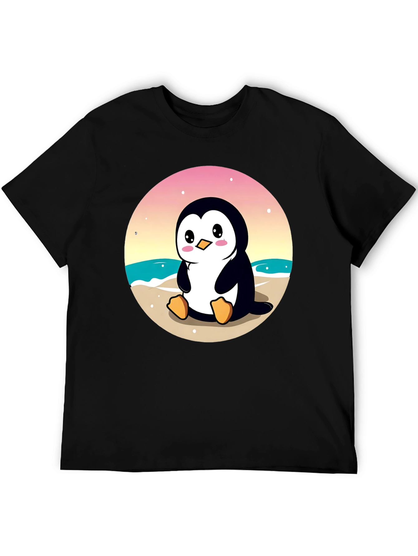 Cute Penguin on Beach Graphic T-Shirt