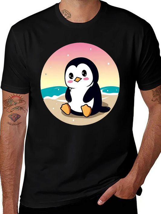 Cute Penguin on Beach Graphic T-Shirt