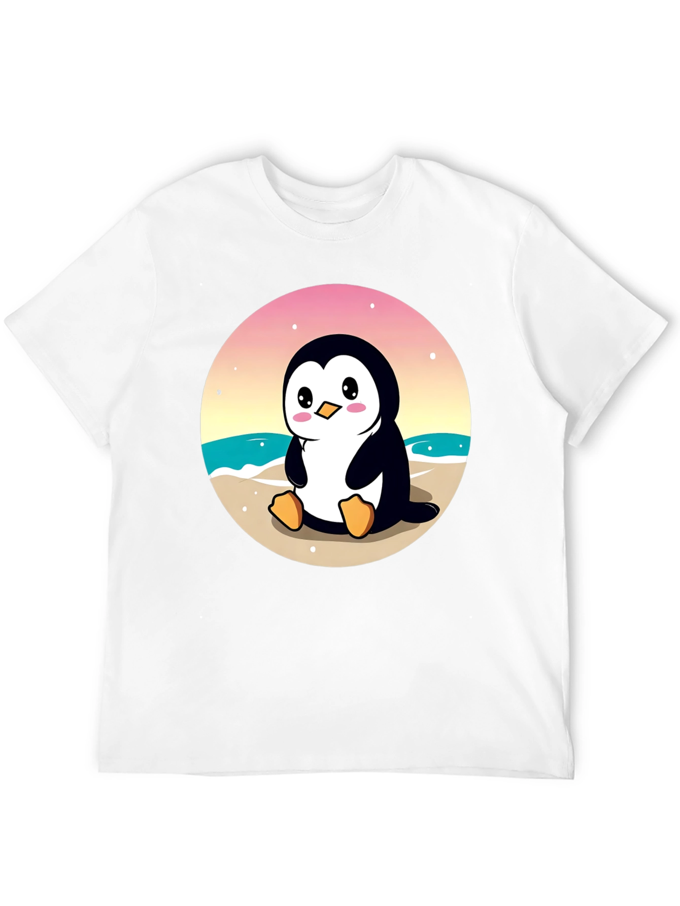 Cute Penguin on Beach Graphic T-Shirt