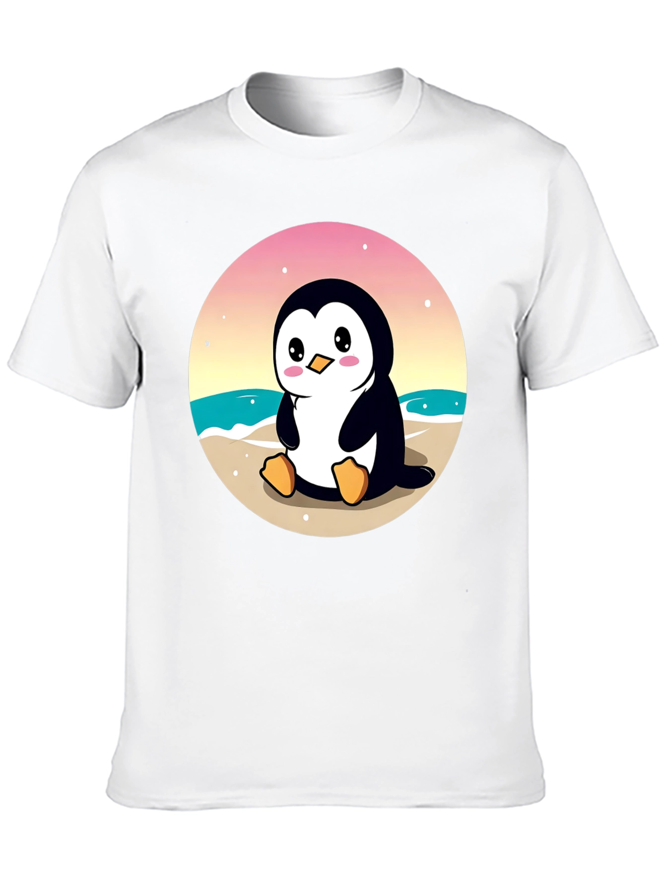 Cute Penguin on Beach Graphic T-Shirt