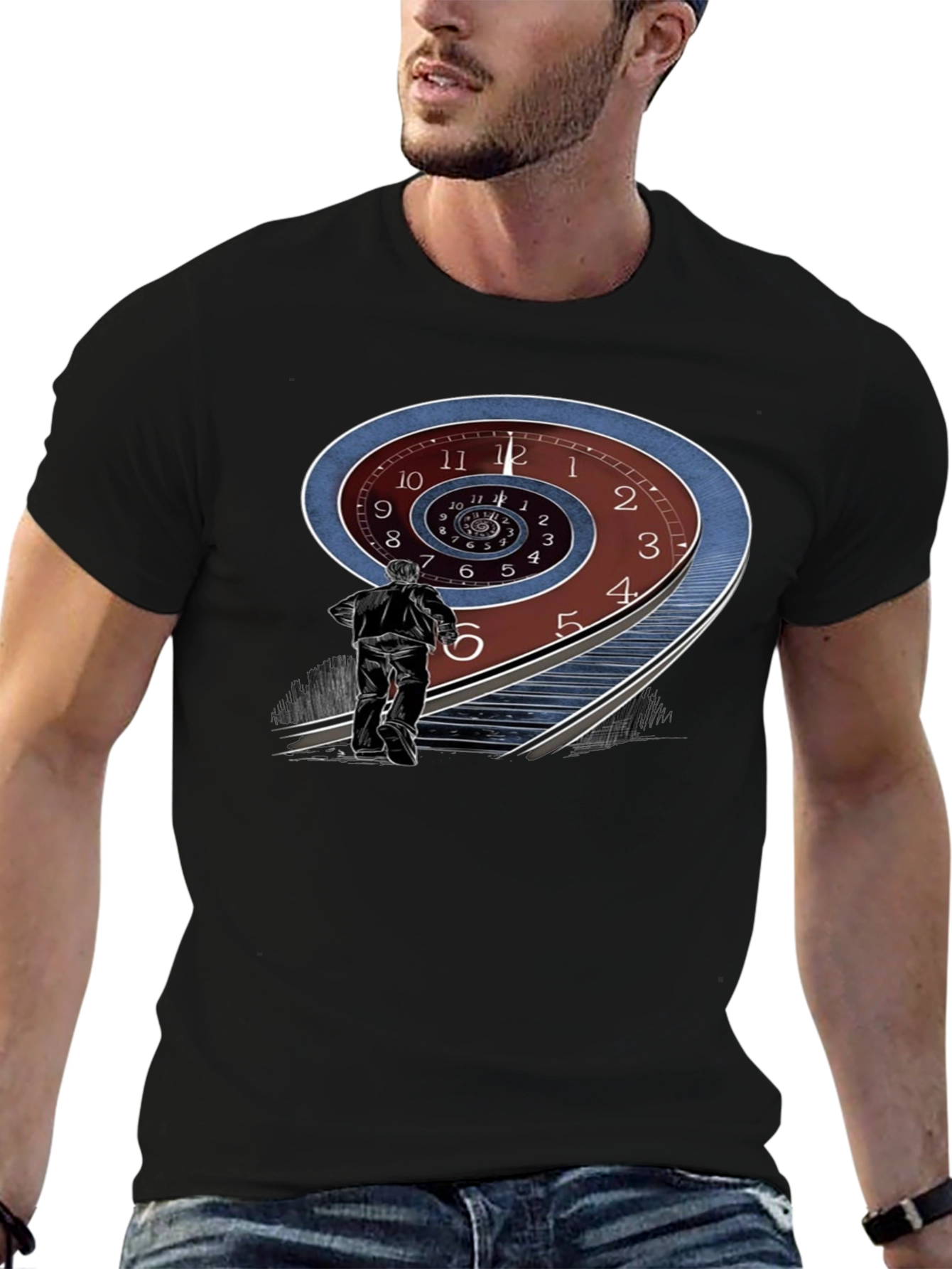 Time Spiral Graphic Tee - Black Cotton Blend