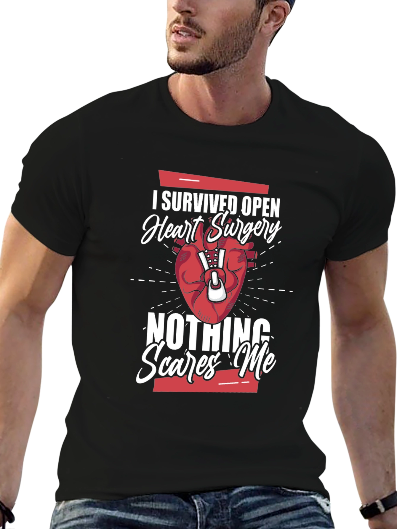 I Survived Open Heart Surgery T-Shirt - Black