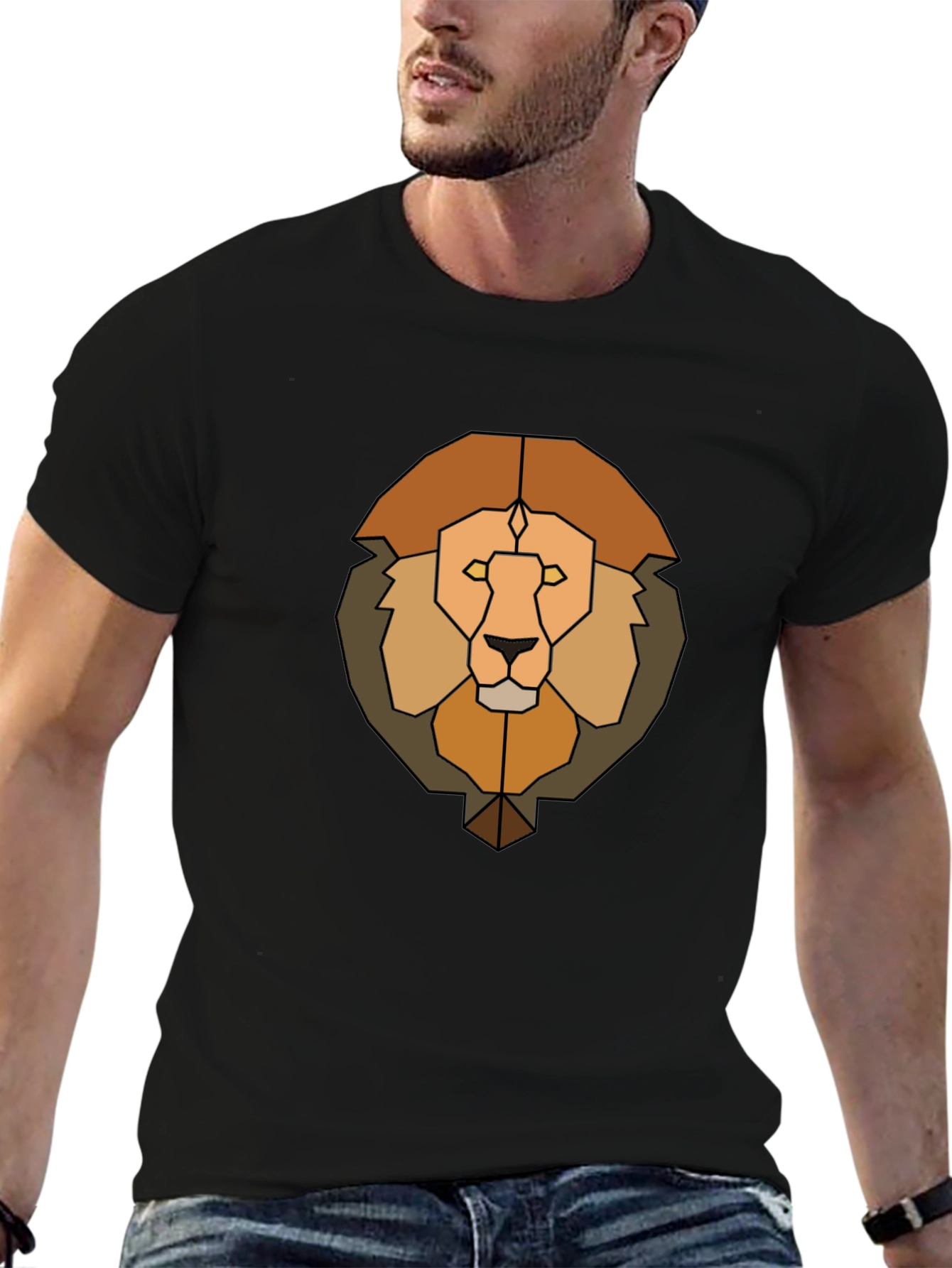 Geometric Lion Graphic Tee - Mens Black T-Shirt