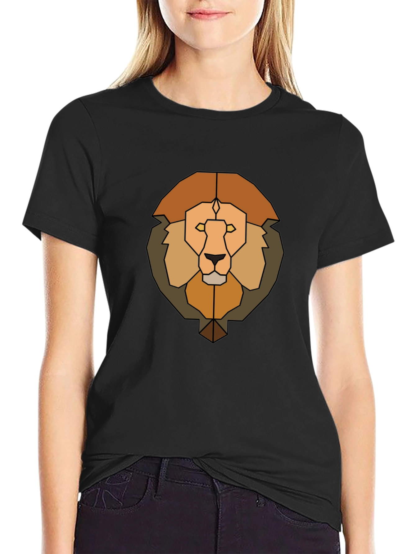 Geometric Lion Graphic Tee - Mens Black T-Shirt