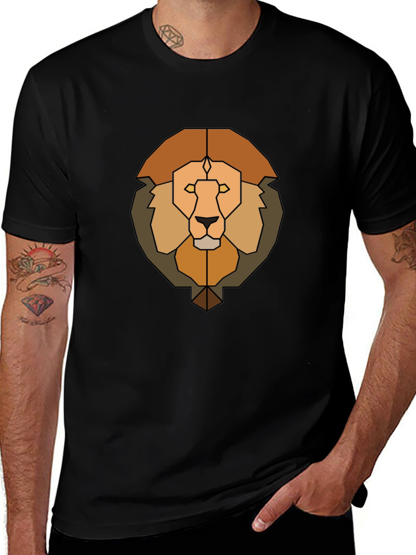 Geometric Lion Graphic Tee - Mens Black T-Shirt