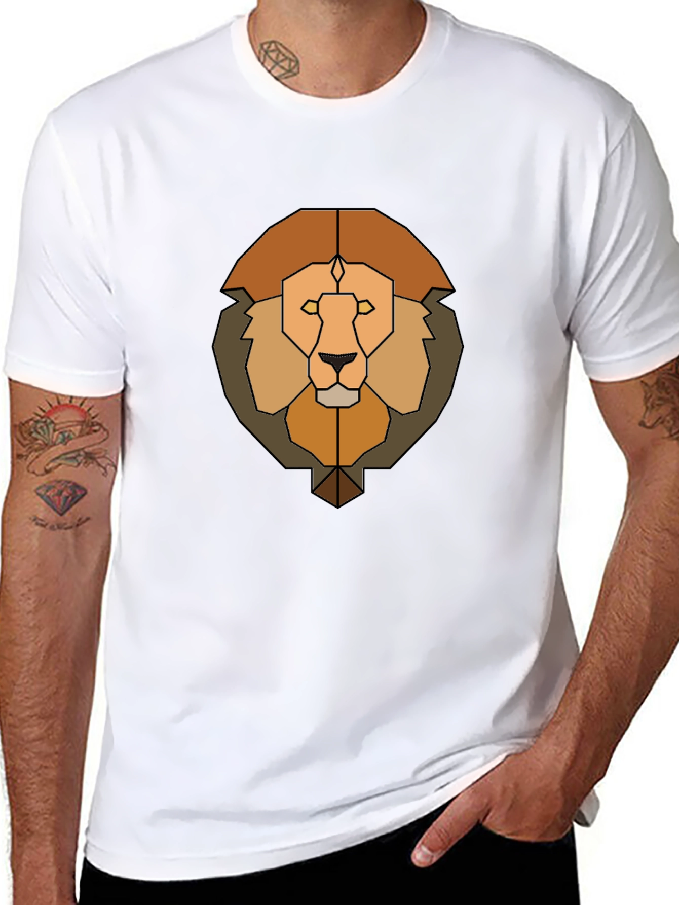 Geometric Lion Graphic Tee - Mens Black T-Shirt