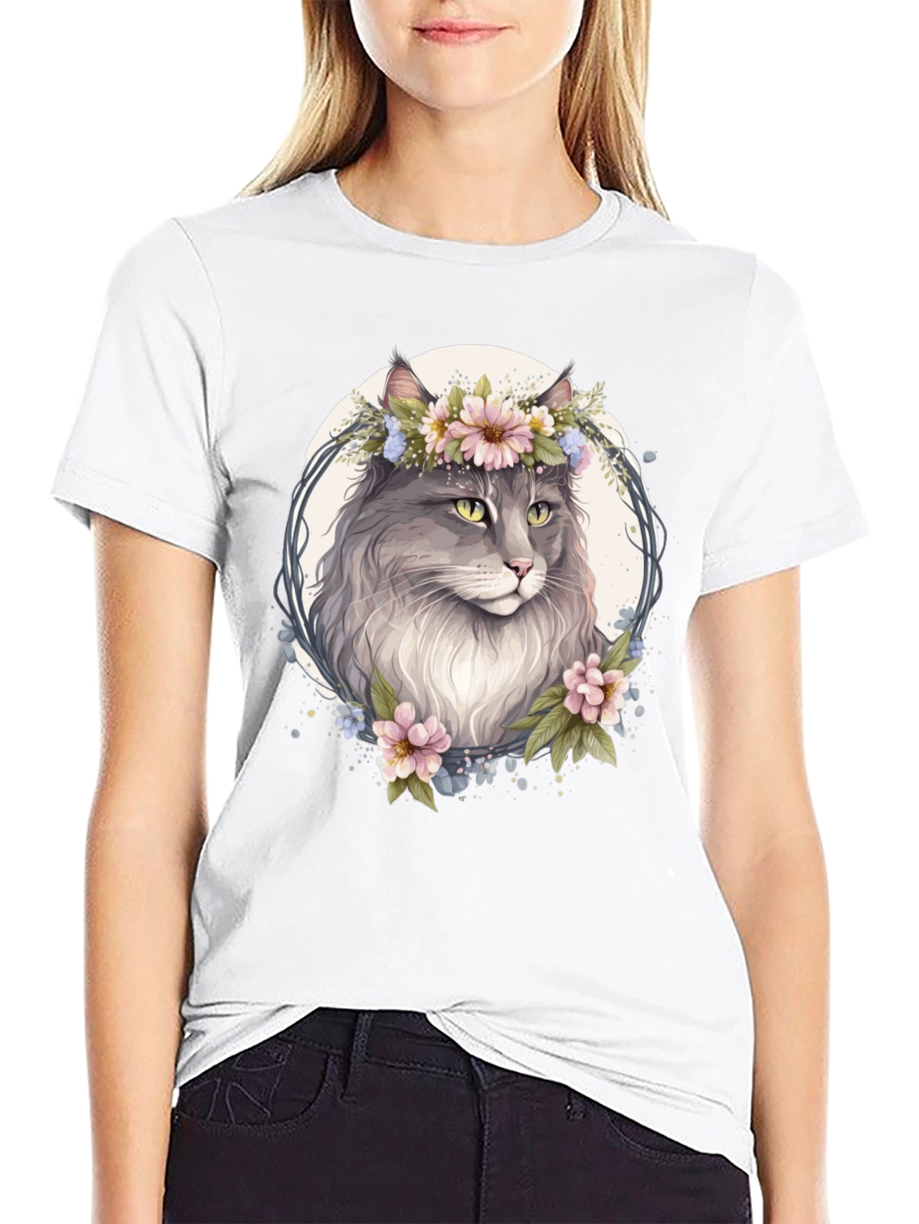 Floral Cat T-Shirt - Unique Graphic Tee