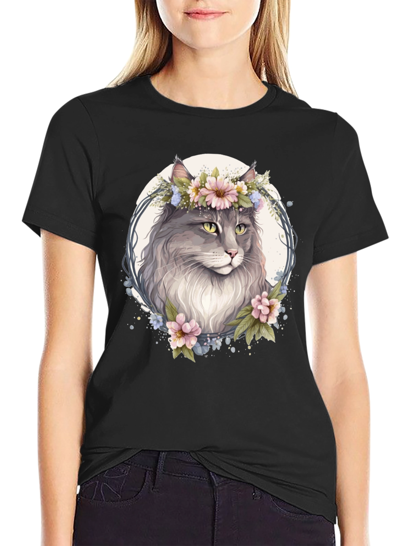 Floral Cat T-Shirt - Unique Graphic Tee