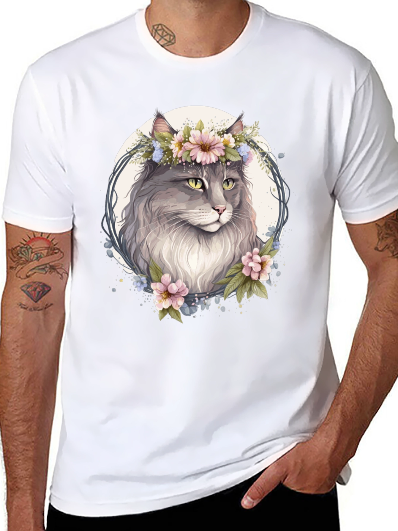 Floral Cat T-Shirt - Unique Graphic Tee
