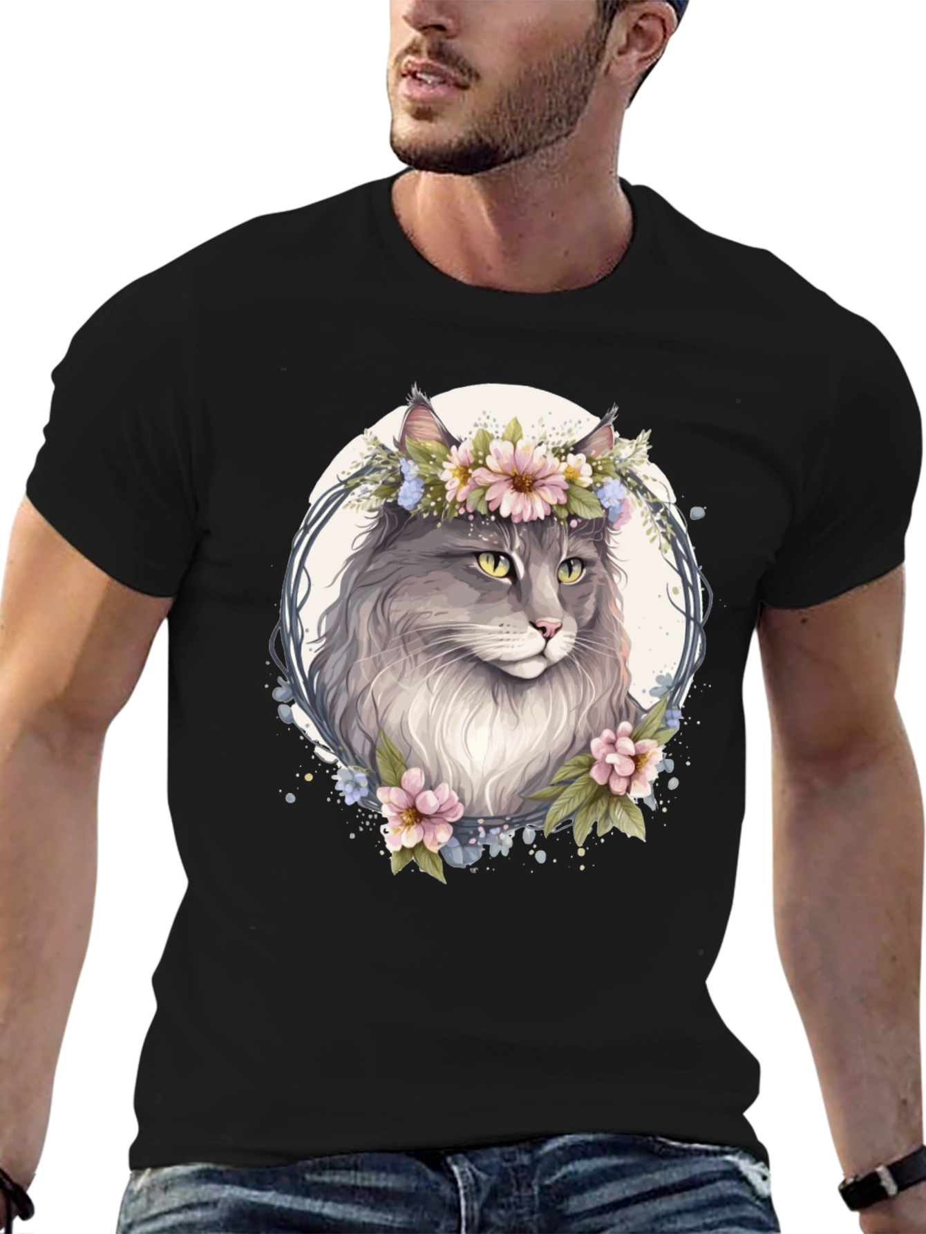 Floral Cat T-Shirt - Unique Graphic Tee