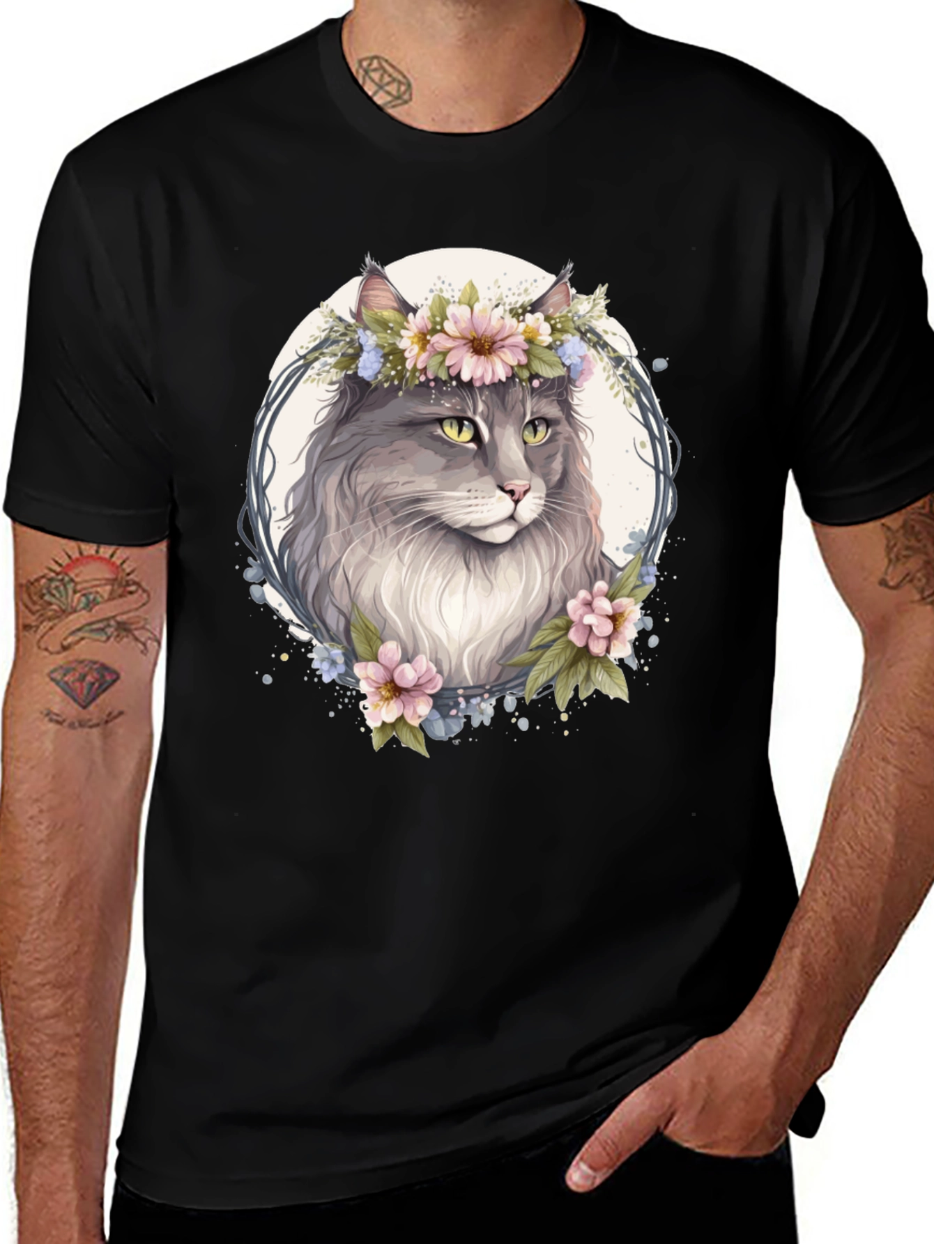 Floral Cat T-Shirt - Unique Graphic Tee