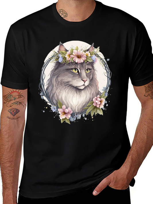 Floral Cat T-Shirt - Unique Graphic Tee