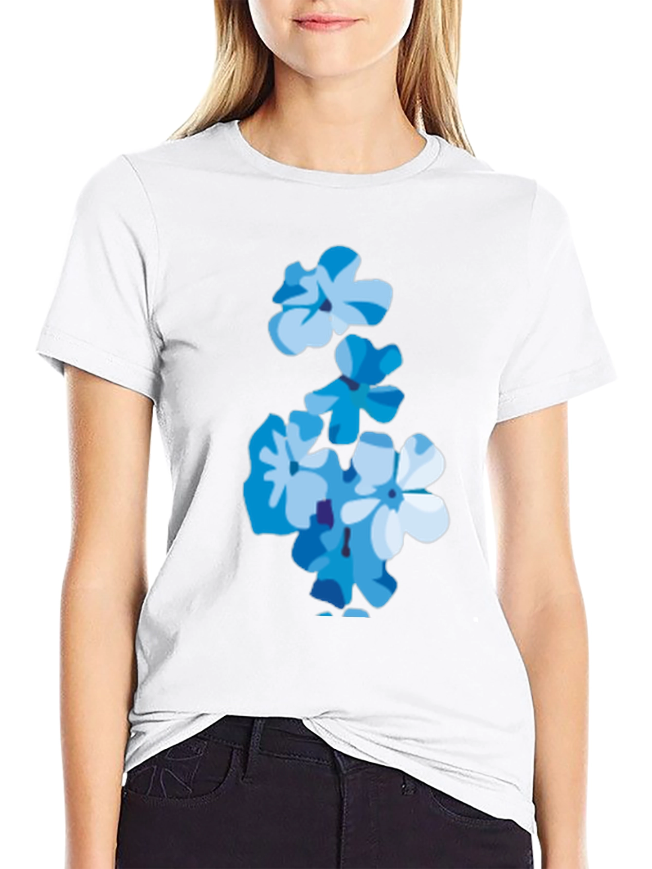 Floral Print Tee - Trendy Blue Flower T-Shirt