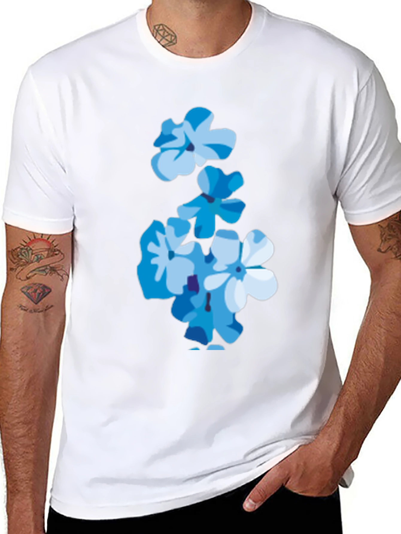 Floral Print Tee - Trendy Blue Flower T-Shirt