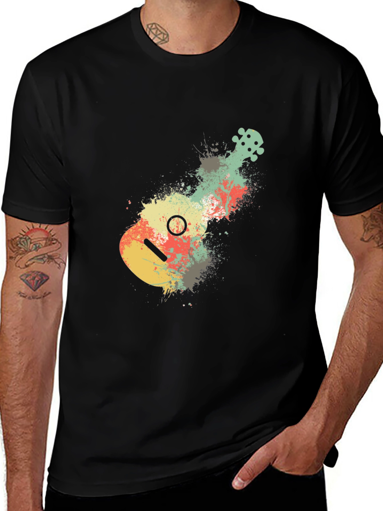 Ukulele Splash Graphic Tee - Black Cotton Casual