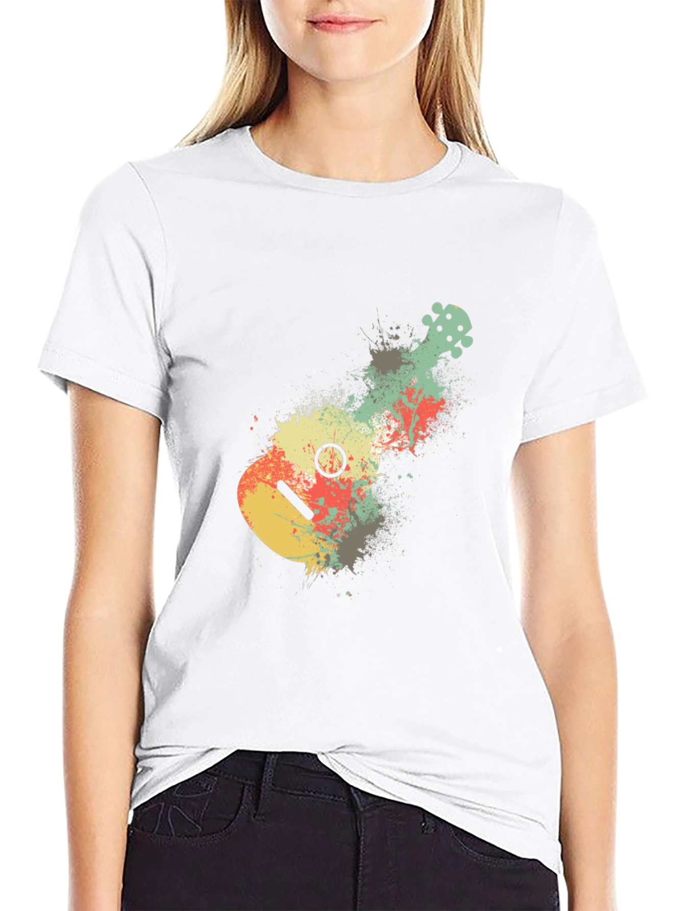 Ukulele Splash Graphic Tee - Black Cotton Casual