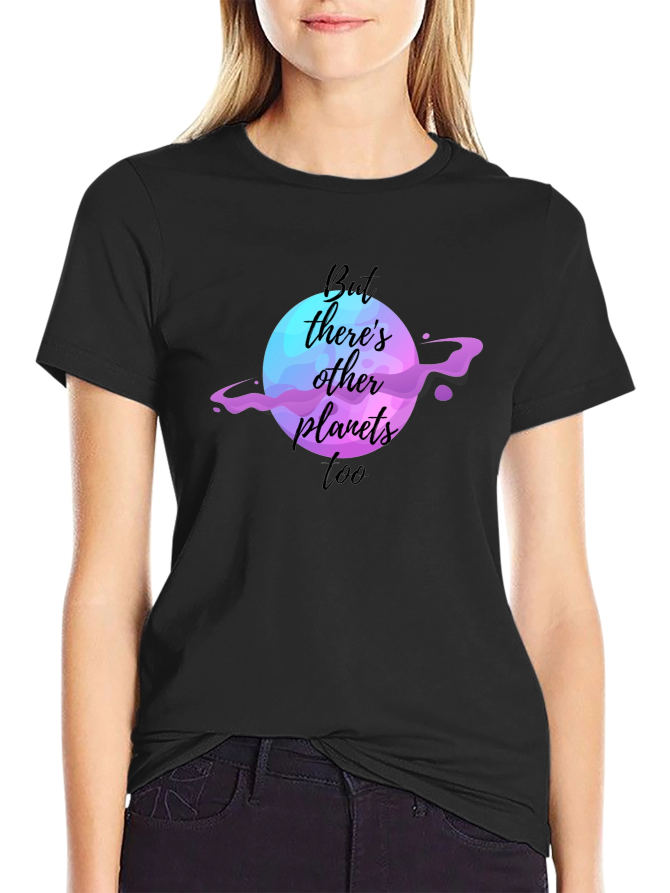 Other Planets Graphic Tee - Black Cotton Casual