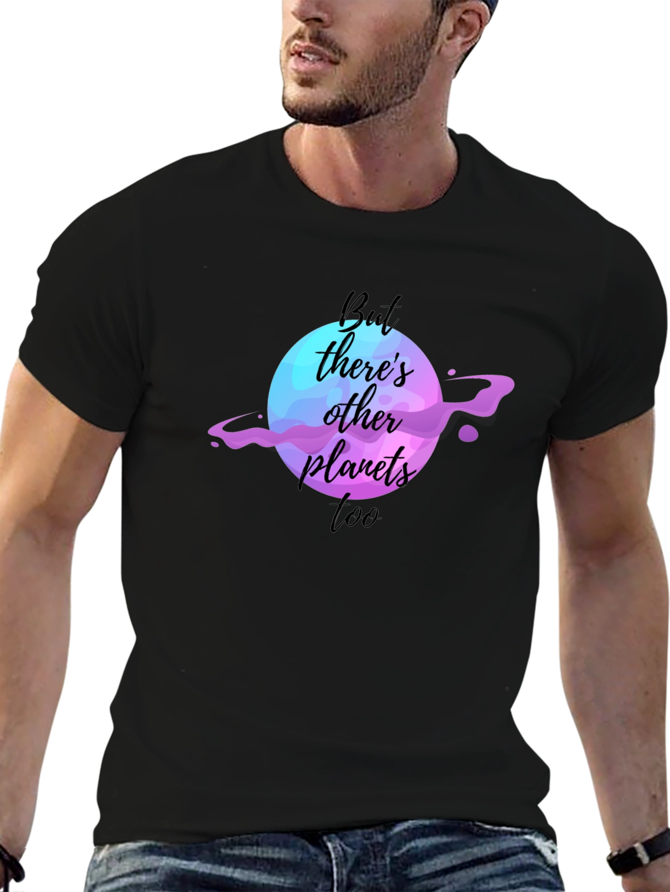 Other Planets Graphic Tee - Black Cotton Casual