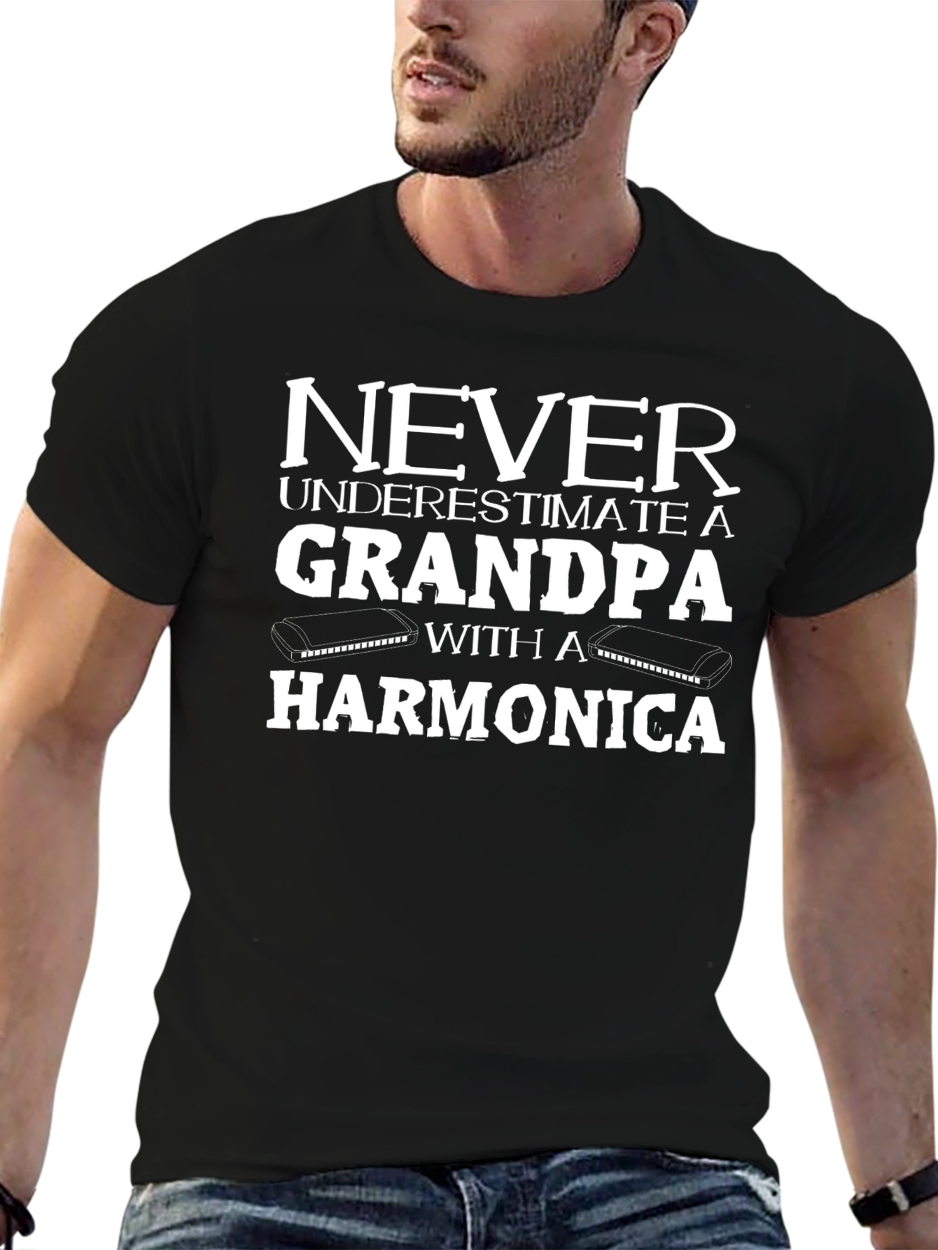 Grandpa Harmonica T-Shirt: Never Underestimate!