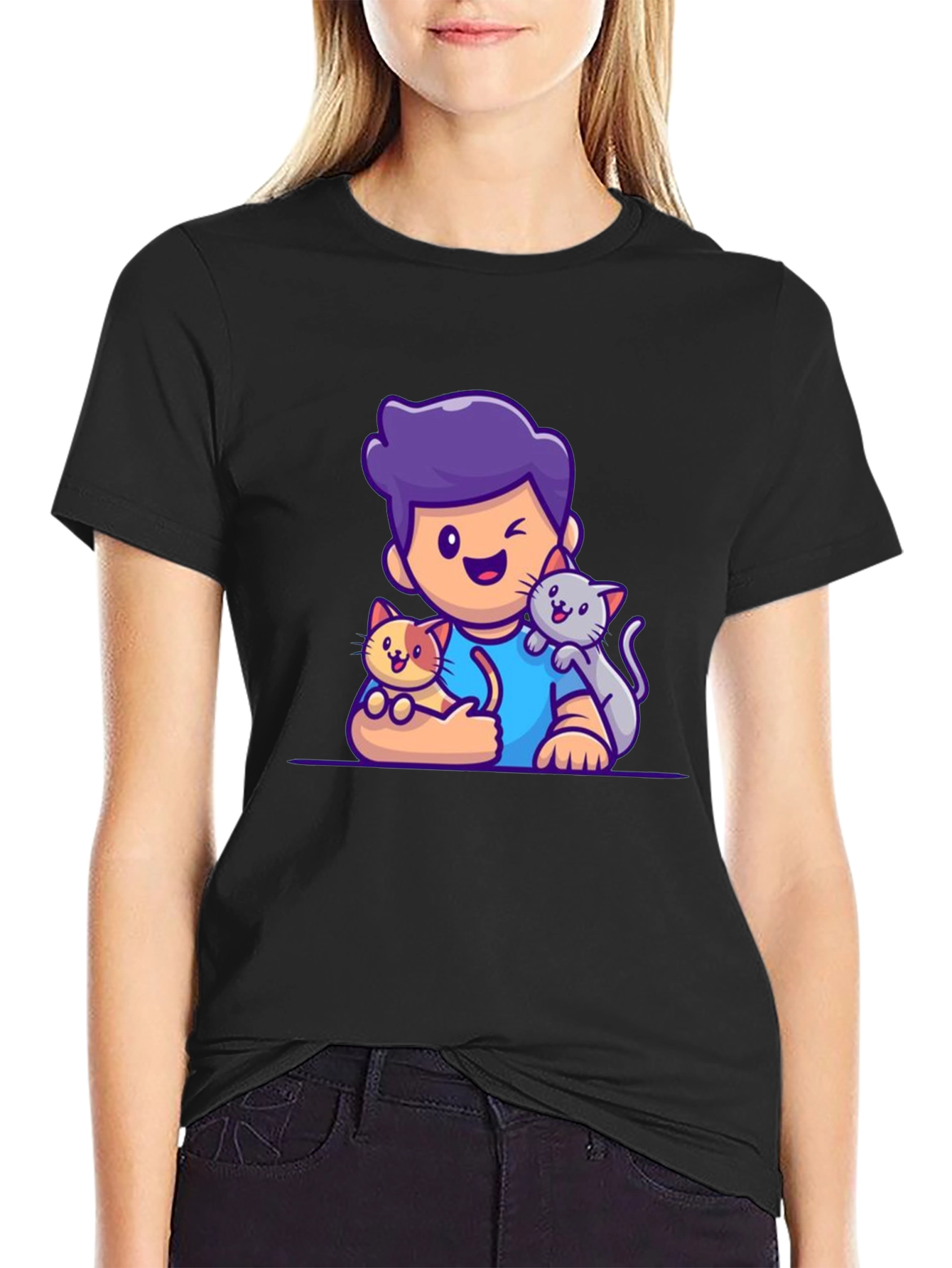 Cute Cartoon Cat Lover T-Shirt