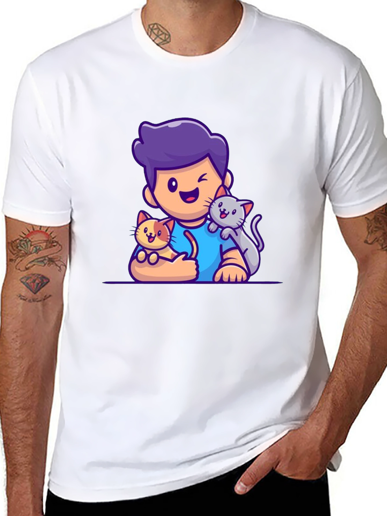 Cute Cartoon Cat Lover T-Shirt
