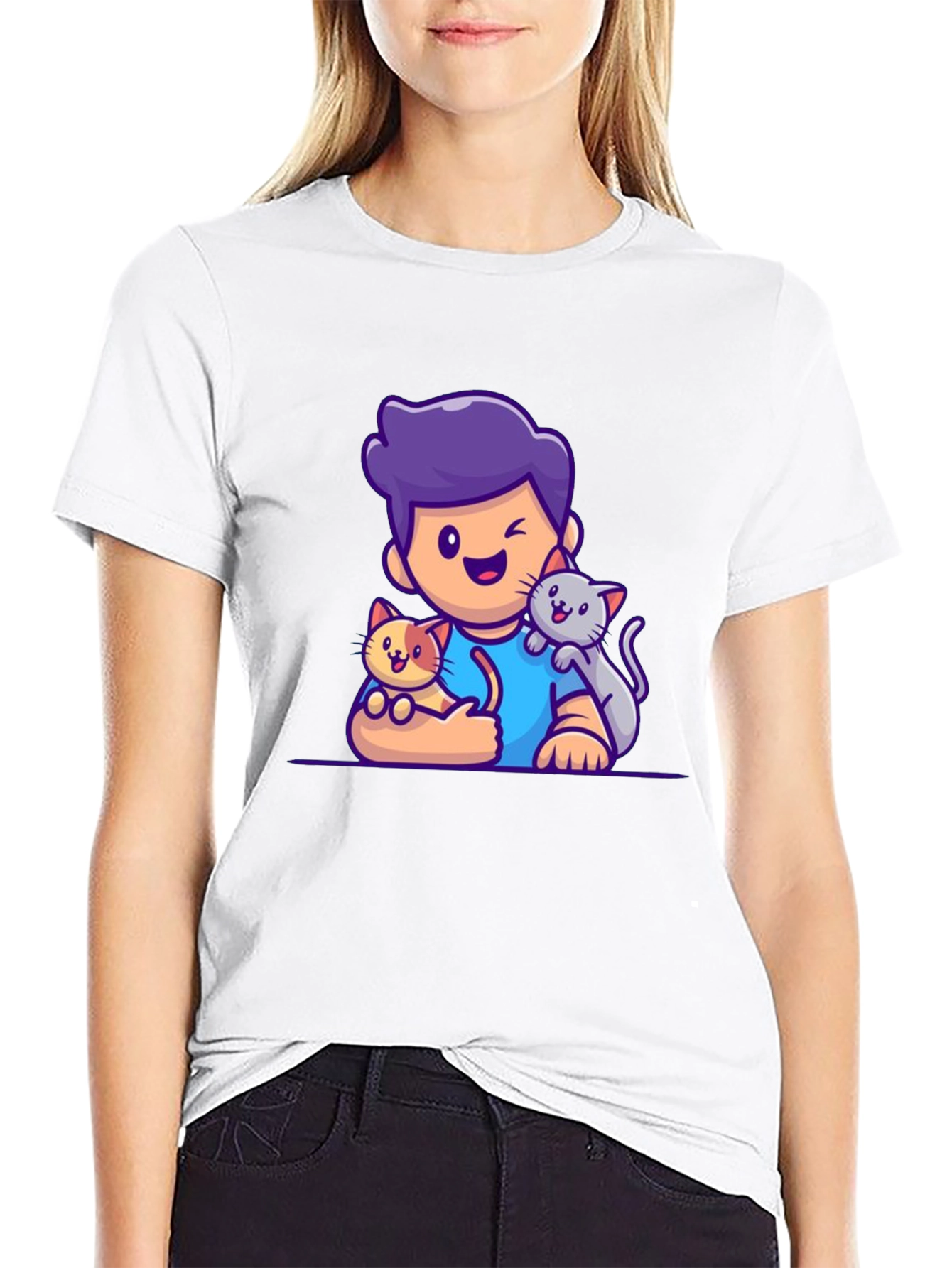 Cute Cartoon Cat Lover T-Shirt