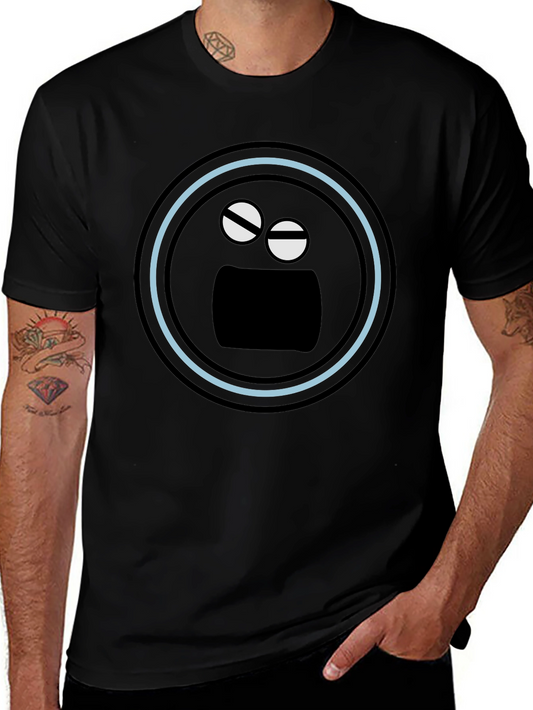 Black T-Shirt with Funny Round Face Graphic