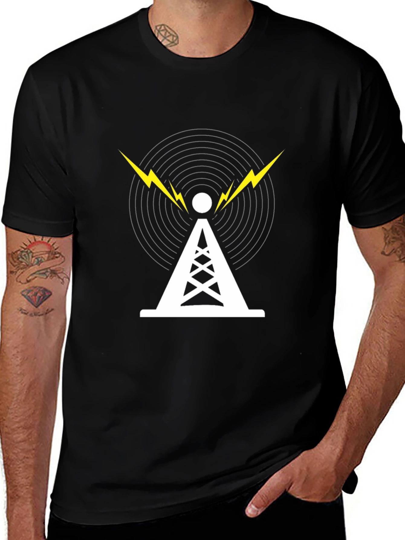 Radio Tower Graphic Tee - Cool Black T-Shirt